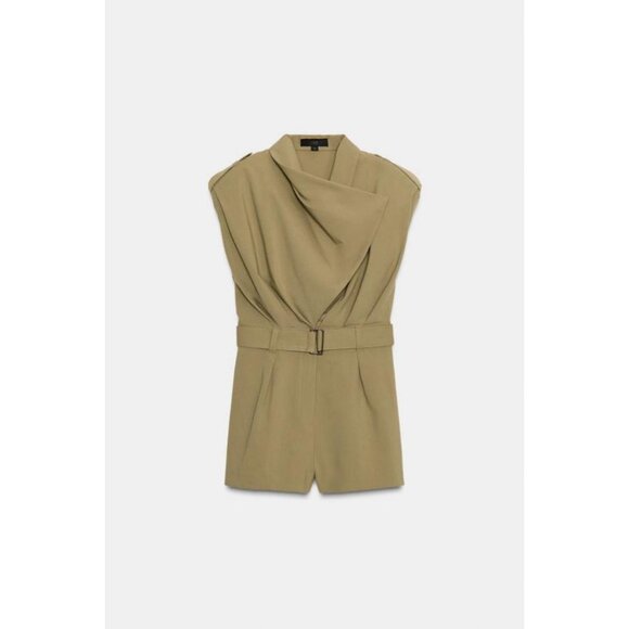 ZARA SHOULDER PAD PLAYSUIT WITH BELT - Picture 1 of 8